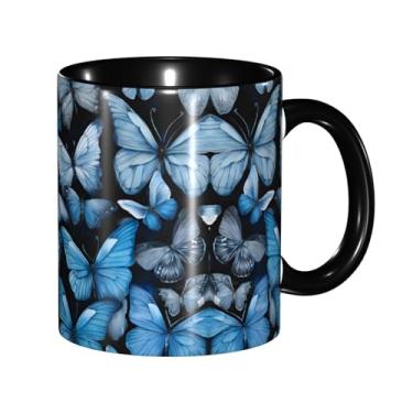Imagem de Zeraoke Canecas de café criativas com estampa de borboletas azuis, personalizadas, presente para família, tamanho de 325 ml, unissex