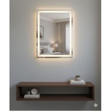 Imagem de Espelho Retangular Jateado Decorativo 60x80cm Com Iluminção Led 3 Core