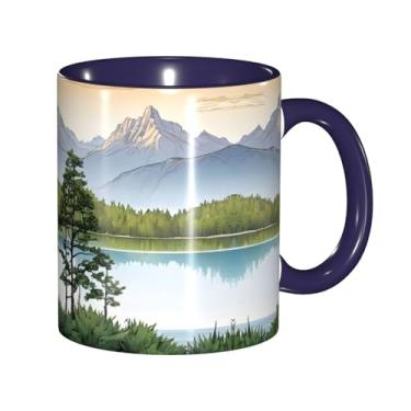 Imagem de Zeraoke Mountain Lake View Sunny Day Nature Print Canecas de café criativas, personalizadas, presente para família, tamanho de 325 ml, unissex