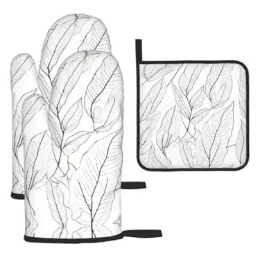 Imagem de Conjunto de cozinha essencial de 3 peças com estampa de manjericão, endro e alecrim, luvas seguras para calor, proteção para churrasco no forno, design de armazenamento suspenso.
