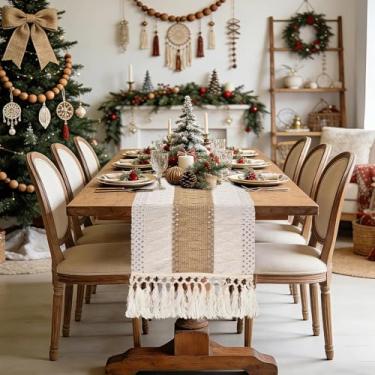 Imagem de yuboo Caminho de Mesa Boho 72" de Comprimento- Caminho de Mesa de Centro Longo Rústico Estilo Fazenda, Caminho de Cômoda de Macramê para Sala de Jantar, Cozinha, Suporte de Tv, Dec (72 Polegadas)