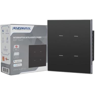 Imagem de Interruptor Inteligente Zigbee Novadigital 4 Teclas Botões Soft Touch Quartzo Compatível Com Tuya Smart Life Alexa Google 110V 220V Bivolt 4x4 Preto