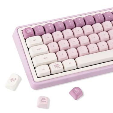 Imagem de GEKUCAP Conjunto de teclas PBT, perfil MOA, teclas fofas, 136 teclas, sublimação de tinta, tema coelho, minimalista, capas de teclado personalizadas Puprle para teclados mecânicos 60% 65% 70% 75% 100%