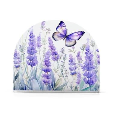 Imagem de Wassud Porta-guardanapos de lavanda e borboleta para mesa, cozinha e jantar, suporte de guardanapo de acrílico para guardanapos de papel, acomodam 50-60 guardanapos decoração de fazenda 1 peça