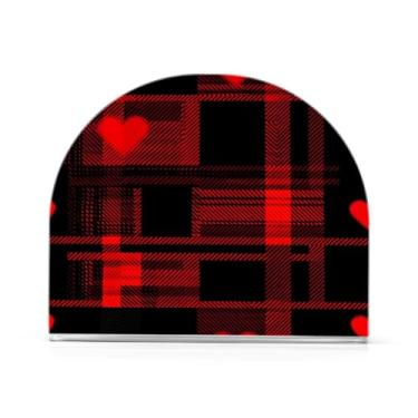 Imagem de Wassud Porta-guardanapos de acrílico xadrez vermelho e preto, dispensador de guardanapos de papel moderno em forma de U para mesa, cozinha, sala de jantar, bancada 1 peça (comporta 50-60 guardanapos)