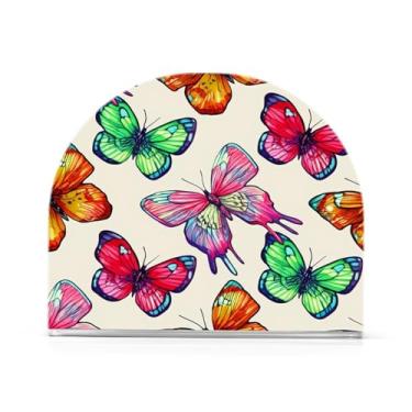 Imagem de Qilmy Lindo porta-guardanapos de borboleta colorida, porta-guardanapos de acrílico transparente para mesa, suporte de guardanapo de coquetel de papel de seda para cozinha, dispensador de guardanapos