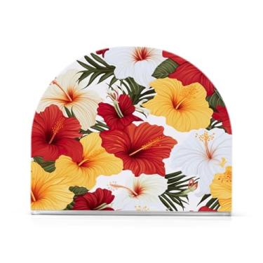 Imagem de Wassud Porta-guardanapos de acrílico de flor vermelha e amarela, dispensador de guardanapo de papel moderno em forma de U para mesa, cozinha, sala de jantar, bancada 1 peça (comporta 50-60 guardanapos