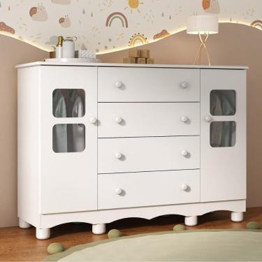 Imagem de Cômoda Infantil 125cm 2 Portas com Vidro e 4 Gavetas Luna Multimóveis MP4415