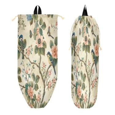 Imagem de xigua Suporte de parede floral azul para saco de plástico com cordão, 1 pacote, reutilizável para decoração organizadora de sacolas de compras, meias, roupas íntimas e gravatas