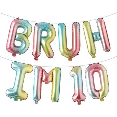 Imagem de Bruh Its My Birthday Decorations, Happy 10th Birthday Decoration Boy Bruh Im Ten 10 Balões, balões multicoloridos para festa Boy Bruh Im Ten (BRUH IM 10 Rainbow)