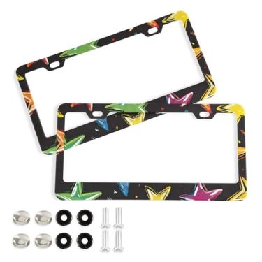 Imagem de CEBUGI Pacote com 2 molduras de placa de carro de alumínio capas de moldura de placa de carro com 2 furos estrelas acessórios automotivos para placas dianteiras e traseiras orifício elíptico