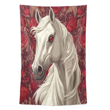 Imagem de STAYTOP Tapeçaria de parede de cavalo branco tapeçarias para decoração de casa decoração de dormitório sala de estar quarto tapete de parede (60 × 51 polegadas)
