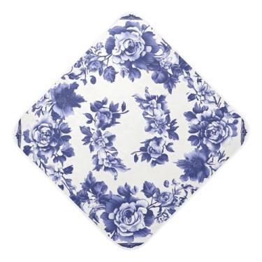 Imagem de STAYTOP Toalhas de bebê com capuz de musselina de flor retrô azul, toalha de banho super macia, toalhas de banho absorventes para banho recém-nascido unissex 76 x 76 cm