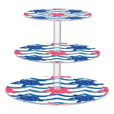 Imagem de CEBUGI Suporte de cupcake de 3 camadas, silhuetas de tartarugas marinhas, suporte redondo para bolo, torre, bandeja de servir em camadas de acrílico para chá, chá de bebê, casamento e mais