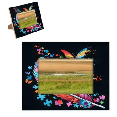 Imagem de hongjinglin Porta-retrato de 20,3 x 25,4 cm, moldura colorida de penas de madeira, autismo, com tapete para parede e mesa, para decoração de casa e amigos da família, ideias de presente de casamento