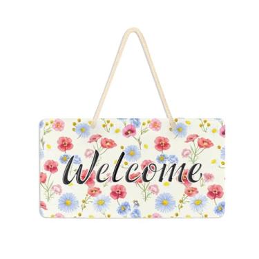 Imagem de Burbuja Placa de boas-vindas de flores coloridas para porta da frente, placa de boas-vindas de PVC para decoração de férias, 15 x 28 cm