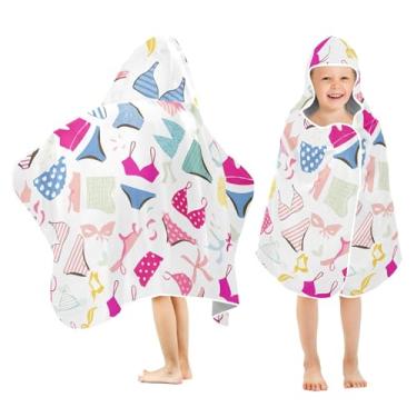 Imagem de Burbuja Toalha de banho com capuz padrão de roupa de banho para crianças, toalha de praia de pelúcia macia absorvente para meninas e meninos 3-10 anos, 61 x 127 cm