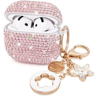 Imagem de VISOOM Linda capa de joias para Airpods 4 capas femininas 2024 Sparkly Air pods 4 gerações, capa rígida TPU Airpod 4ª geração com glitter iPods 4 capa com chaveiro brilhante para iPods, fones de