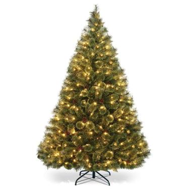 Imagem de Árvore de Natal HAPPYGRILL de 6 pés pré-iluminada com 260 luzes LED e St