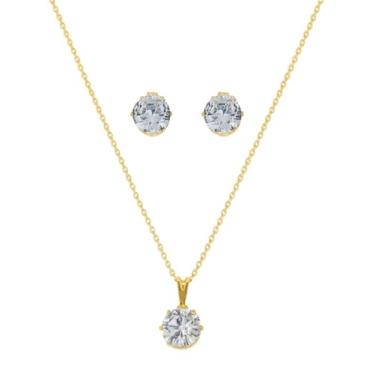 Imagem de Conjunto de colar e brincos - semi jóia - folheado a ouro com zircônia