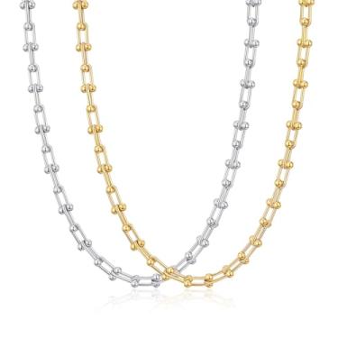 Imagem de sineed Gargantilha feminina banhada a ouro 14 K com corrente grossa com elos graduados, corrente punk com clipe de papel, joia fashion punk, one size, Aço inoxidável, Sem Pedra Preciosa