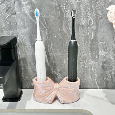 Imagem de Suporte elétrico para escova de dentes e pasta de dentes, suporte de escova de dente elétrico de cerâmica para banheiro bancada, decoração de escritório em casa (rosa)