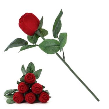Imagem de Caixa de anel em formato de rosa, elegante, proposta romântica, caixa de armazenamento de joias para presente de noivado e casamento, namorada, vermelho, 4cm, 1 peça