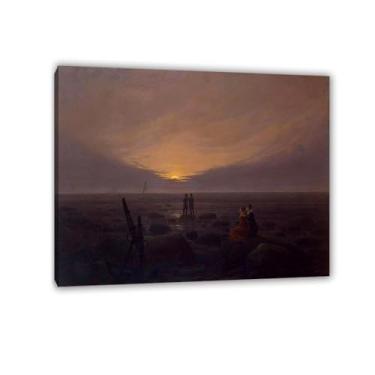 Imagem de Nascer da lua sobre o mar por Caspar David Friedrich Impressões em tela Well Decor The World Classic Art Reproduções de arte grande giclée arte de parede para sala de estar decoração de casa 80 x 60