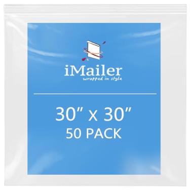 Imagem de iMailer - 76,2 cm x 76,2 cm Pacote com 50 - Sacos com zíper resseláveis de 2 mm - Sacos de plástico transparentes com trava superior com zíper para armazenamento, organização, artesanato, viagens