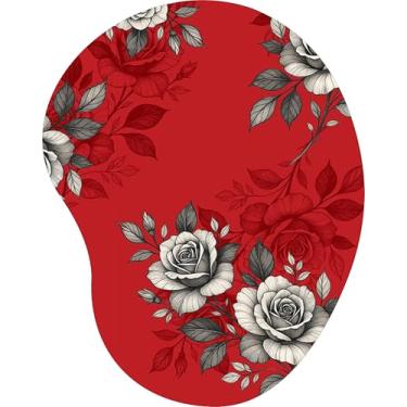 Imagem de Mouse Pad Ergonômico Gota Arte Rosas Preto Branco Vermelho