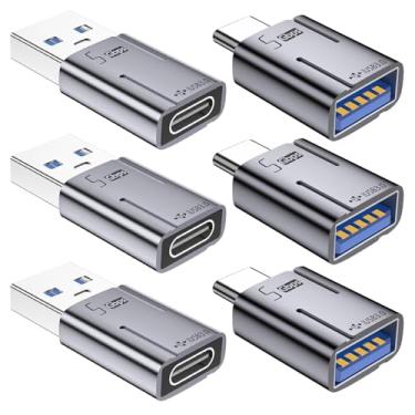 Imagem de AreMe Adaptador USB C (pacote com 6), adaptador USB macho para USB C fêmea, conector conversor tipo C para USB 3.0