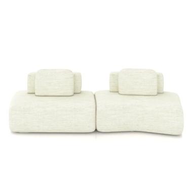 Imagem de Sofá Ilha Sala de Estar Dakota 2 Módulos 316cm Encostos Almofadas Soltas Linho OffWhite G33 - Gran Belo