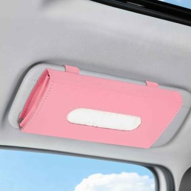 Imagem de HARFINGTON Porta-lenços de papel para carro com clipes de couro PU de 12,7 cm, porta-guardanapos, caixa de lenços para carros, SUV, acessórios interiores de veículos, rosa