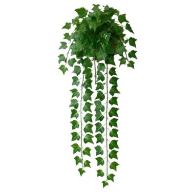 Imagem de Kit Planta Decorativa 1 Vaso TrançAdo Vime + 3 Pendentes Artificial Folhas De Hera Verde Pendente Artificial Altamente Decorativo E Esteticamente AgradáVel