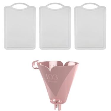 Imagem de Kit com 1 Suporte de Filtro de Café Rosa 103 + 3 Tábua de Corte Plástica Atóxica Branca
