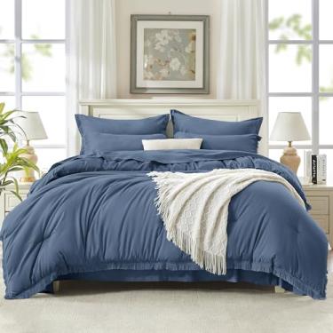 Imagem de Andency Conjunto de edredom Queen com lençol cinza azulado – 7 peças, boêmio, borla, macio, leve, conjunto de cama com franja enferrujada, edredom, lençóis, fronhas e fronhas