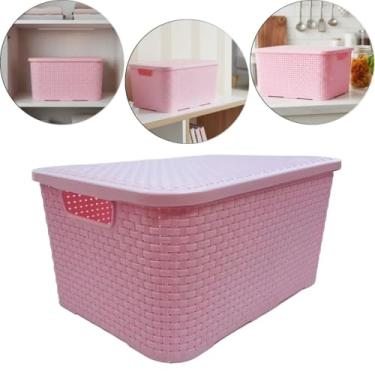 Imagem de 123 Organizei, Caixa Organizadora 7 Litros Rattan Rosa C/tampa 123Organizei TPTF
