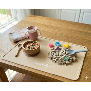 Imagem de Sensationally OT Jogo americano de silicone premium de 40,6 x 33 cm para crianças - antiderrapante, design fácil de limpar, jogo americano infantil para mesa de jantar, portátil, perfeito para