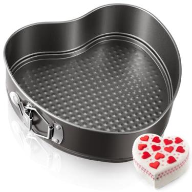 Imagem de Tioncy Forma de coração em forma de mola forma de coração forma de bolo antiaderente forma de cheesecake para noivado, casamento, namoro, aniversário, aniversário (preto, 22 cm)