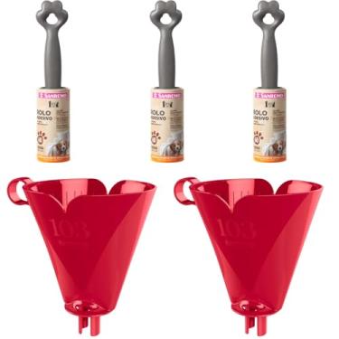 Imagem de Conjunto de 2 Suporte para Filtro de Café 103 Vermelho + 3 Kit Rolo Adesivo Tira Pelos Linha Pet