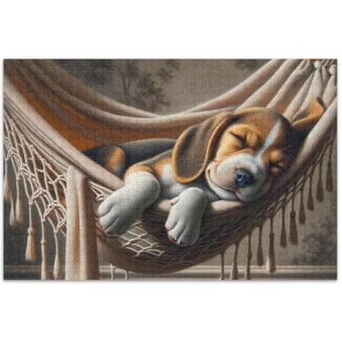 Imagem de Quebra-cabeças fofos para cães Beagle adultos, 1000 peças, divertidos quebra-cabeças de paisagem boba flor pintura animal, 75 x 40 cm