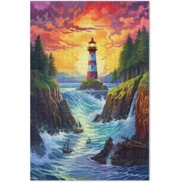 Imagem de Ilha Cliffs paisagem celeste quebra-cabeça adulto 500 peças engraçado jogo de quebra-cabeça presentes cena inverno quebra-cabeças flor animal