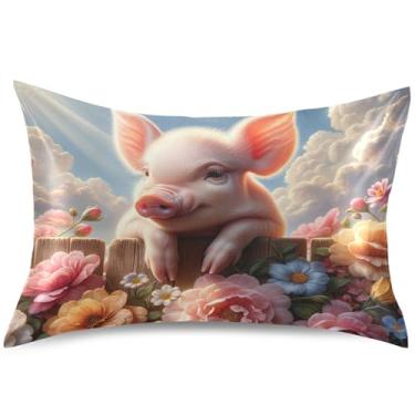 Imagem de Lindas capas de almofada de cetim com flores de primavera de porco para resfriamento de cabelo, arte colorida, padrão King Queen, para cabelo e pele, tamanho Queen, 76 cm x 50 cm