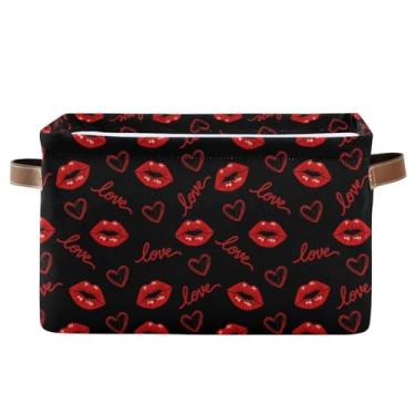 Imagem de Emelivor Cesto de armazenamento preto coração dos namorados cesto de roupa suja dobrável caixa organizadora para quarto, escritório, roupas, animais de estimação, sala de estar, 1 peça