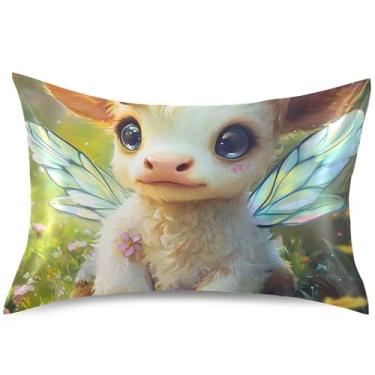 Imagem de Capa de almofada fofa de cetim floral de abelha de vaca fofa com animais fofos, capas de travesseiro padrão King Queen, tamanho padrão, 66 cm x 50 cm