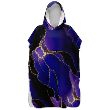 Imagem de Joisal Aquarela Swirls Poncho de Surf Roxo Trocador para Adul Toalha de Praia com Capuz Estampa Plus Size Ponchos Adultos para Mulheres