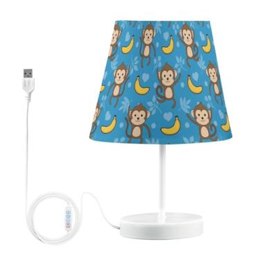 Imagem de Joisal Abajur com estampa de banana macaco para mesa de cabeceira com abajur, luminária quente, decoração de dormitório