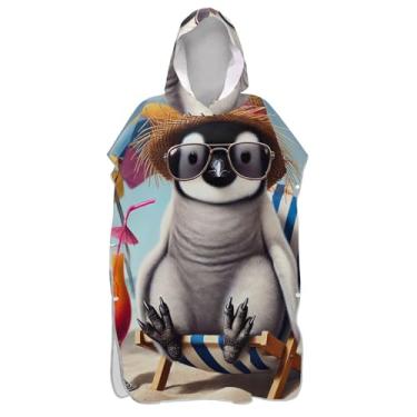 Imagem de TSENQUE Poncho de surfe para adultos trocador de roupa de praia com capuz toalha de banho absorvente pinguim fresco praia verão poncho masculino com capuz