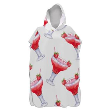 Imagem de Poncho de surfe com capuz e coquetéis de morango para adultos toalha de natação plus size homens mulheres poncho com capuz