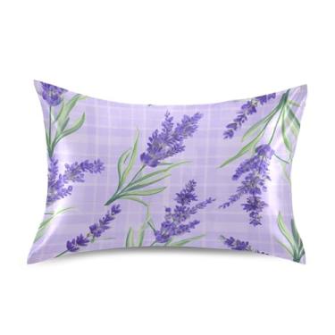 Imagem de Aquarela lavanda xadrez roxo claro cetim fresco fronhas king queen padrão fronha personalizada capa de travesseiro sonolento tamanho padrão 66.0 cm x 50.8 cm